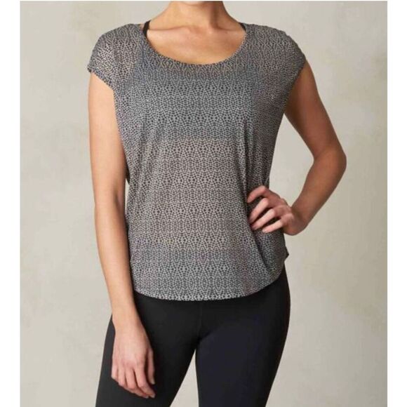 PrAna Women’s Medium Tandi Top Short Sleeve Black & White Lightweight - Picture 1 of 8
